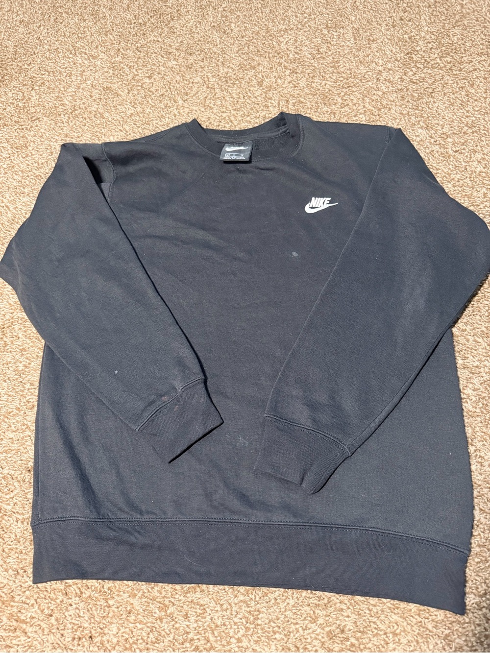 Nike Men's Black Crewneck Sweatshirt with White Swoosh - Medium
